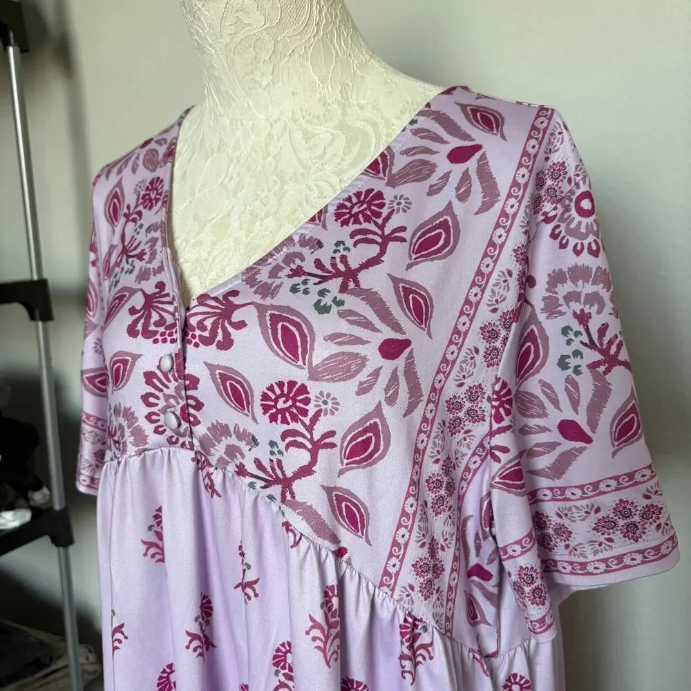 Cripom Boho Floral Border Print Dress – Size Large 
Kalftan Muumuu - Picture 6 of 7